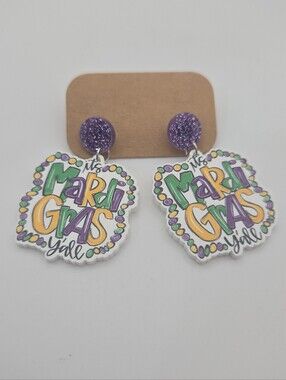 Handmade It's Mardi Gras Y'all Dangle Earrings